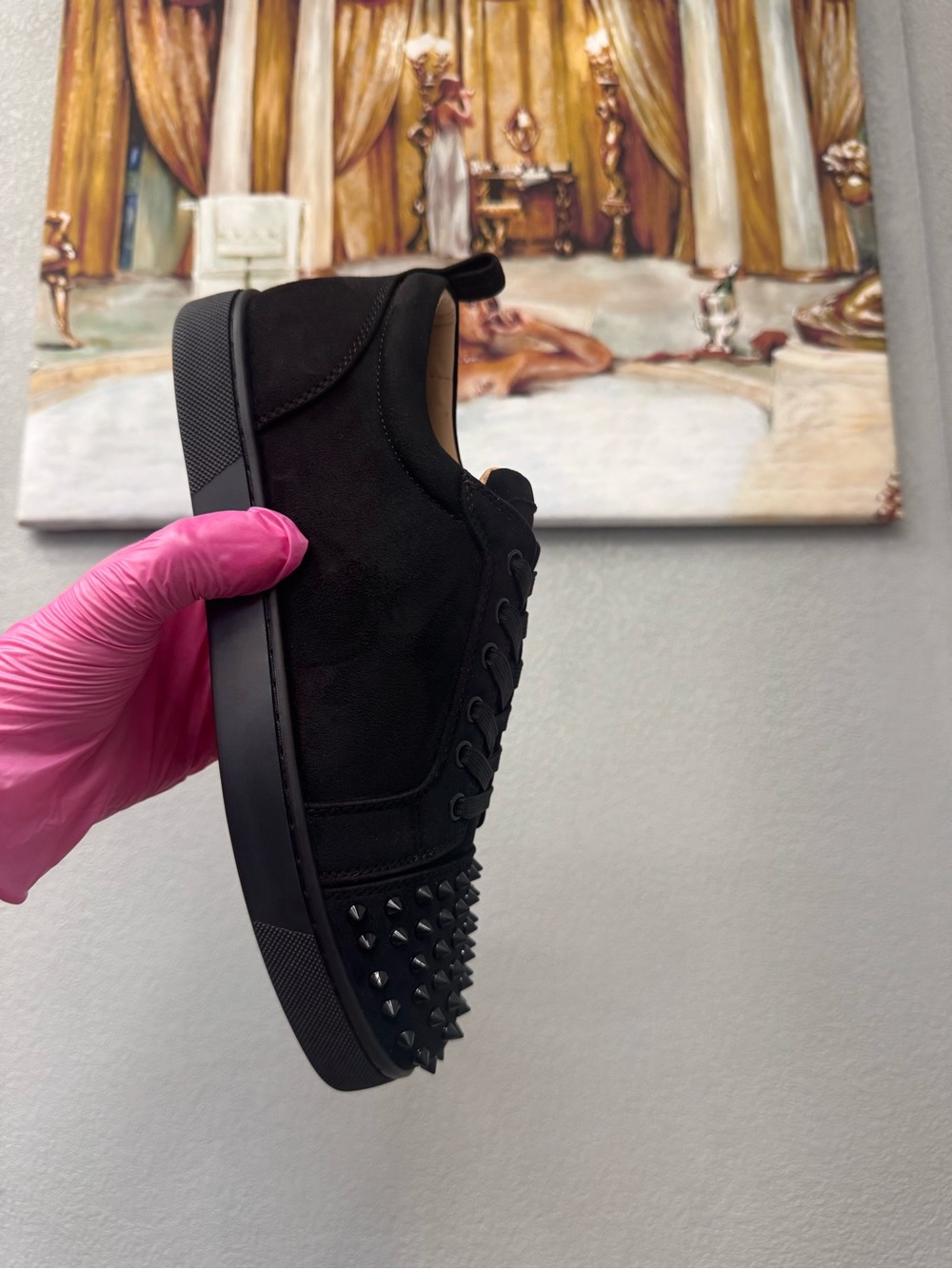 Women's Black Studded Low-Top Sneakers